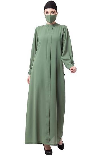 Mushkiya Abaya With Center Pleat Long Dress Made In Nida Matte Fabric With Dual Sided Pocket For Women & Girls (AB-122-Jade Green)