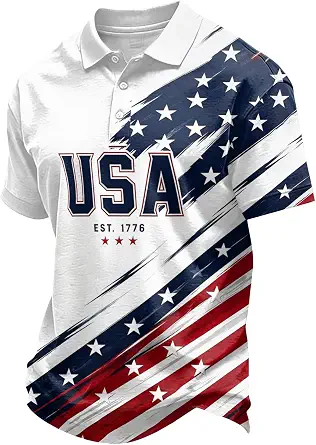 250th Anniversary USA Polo Shirts for Men Short Sleeve Cotton Breathable Moisture-Wicking Summer Casual T-Shirt