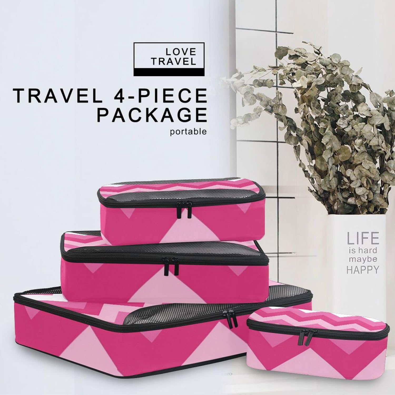 Blush 4 Pcs set bag organizer insert Mesh Travel Essentials expandable travel cubes for packing