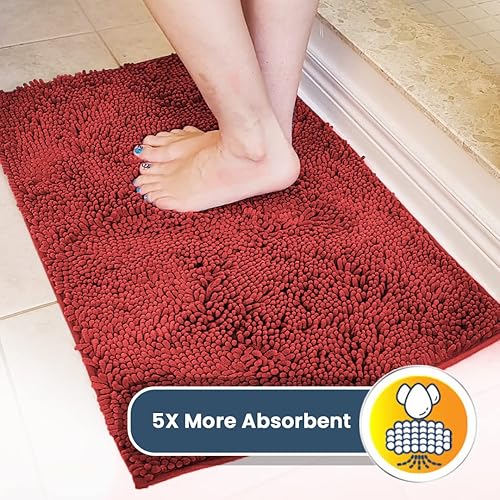 Miniatura 3 de Muddy Mat Paquete 2 en 1  Tapete de microfibra absorbente rojo mediano (30 x 19 pulgadas) y tapete resistente antideslizante para esquinas (paquete
