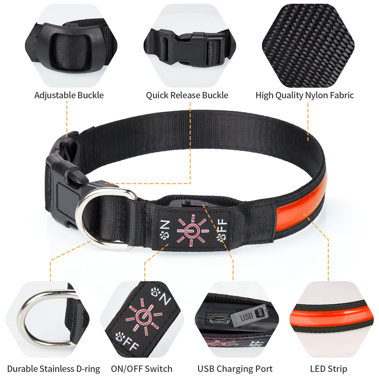 TENXSNUG Collare Luminoso per Cani Ricaricabile USB, Collare per Cani a LED Regolabile con 3 Modalità di Illuminazione per Cani di Piccola Media Grande Taglia in Tutta Sicurezza di Notte -Rosso-S