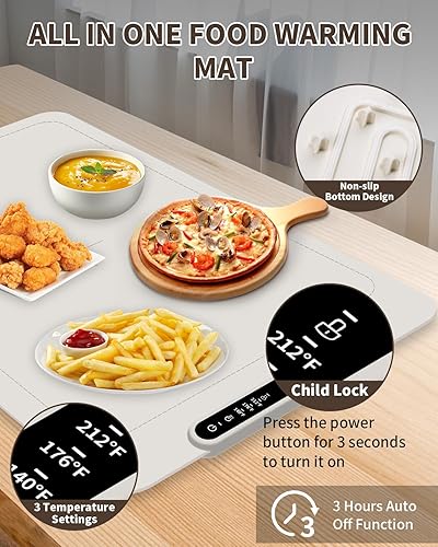 Miniatura 5 de Tapete de calentamiento de alimentos, bandeja de calentamiento eléctrico con temperatura ajustable, tapete de calefacción de silicona plegable para