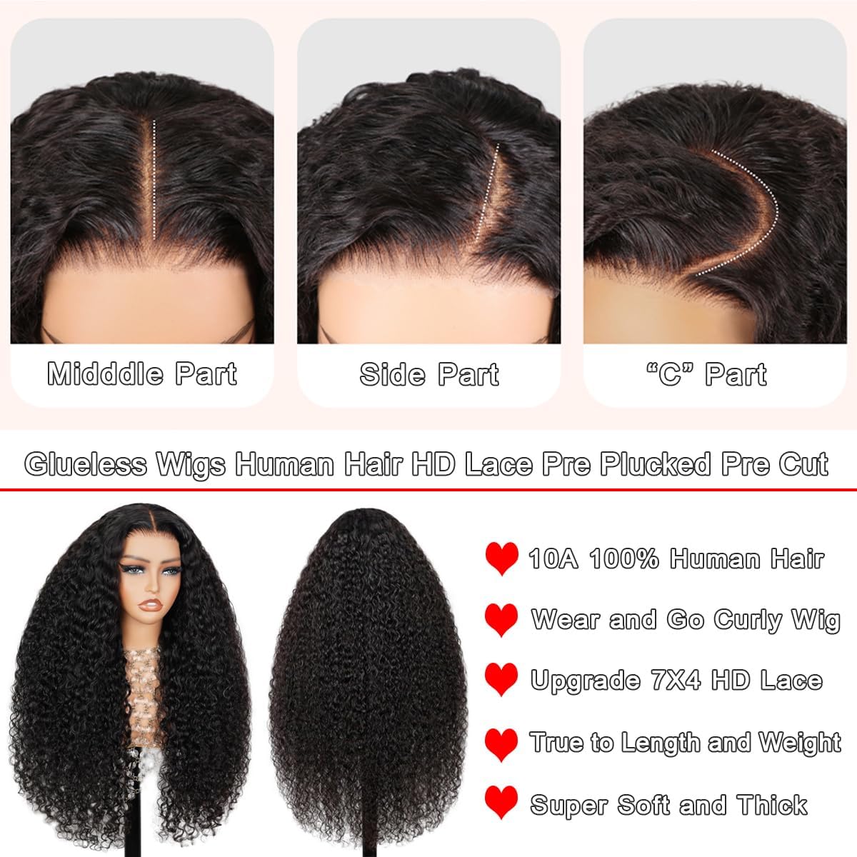 SNJON 18 Inch Glueless Wigs Human Hair Pre Plucked Pre Cut 180 Density Water Wave HD Lace Front Wigs Human Hair Glueless Wear and Go 7X4 Wet and Wavy Curly Lace Closure Wigs Human Hair for Women