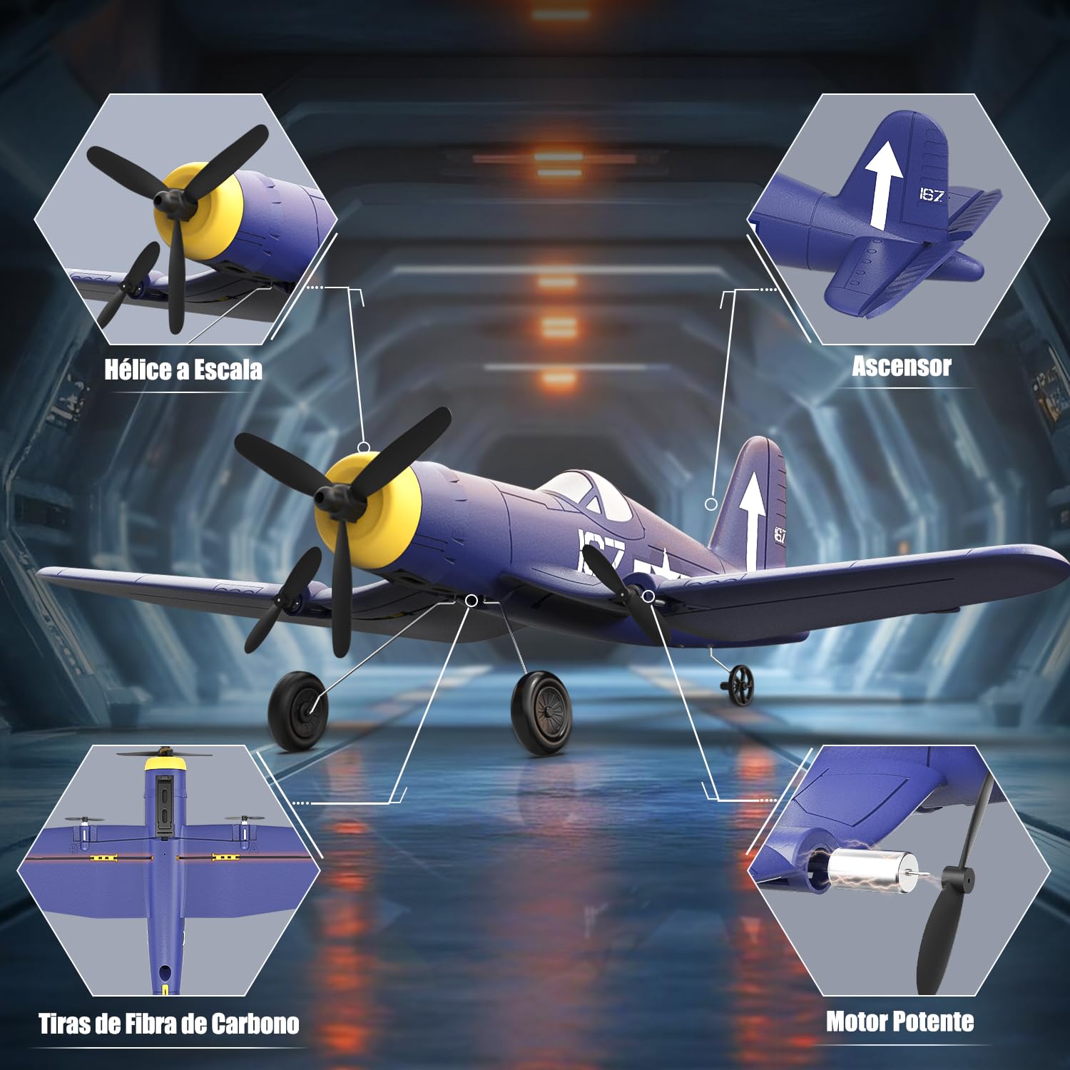 HAWK'S WORK Avion RC 3 Canales F4U Corsair, Control Remoto Warbird Listo para Volar, 2.4GHz Estabilizador Giroscopico de 6 Ejes, Facil de Volar para Niños y Principiantes