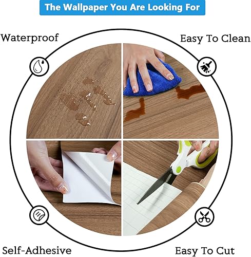 Miniatura 8 de CRE8TIVE Papel de contacto de madera marrón de tamaño grande de 24 x 354 pulgadas, papel tapiz de madera envejecida para encimera, papel de contacto