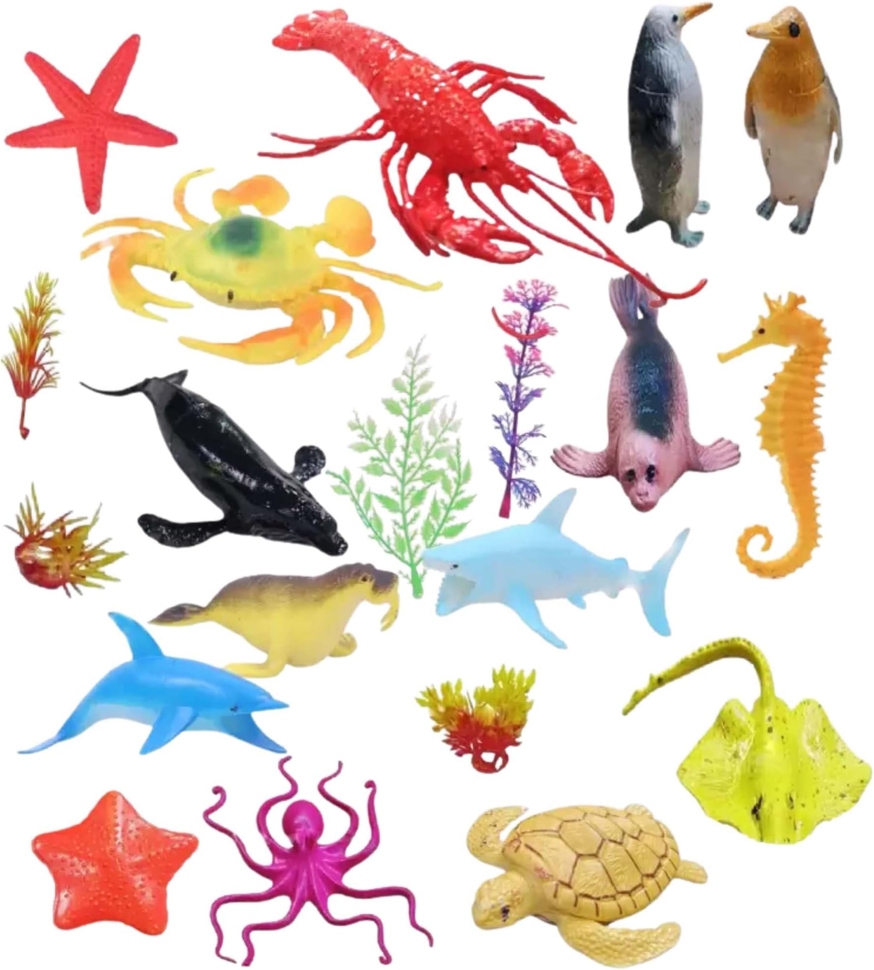 PVC Quality Sea Animals Toys for Kids 19PCs Mixed Fish Toy Animal Set Figure for Boys and Girls Birthday Gift Mid Size Ocean Creatures Figurine Toys for 3 & Above Years Old Children (UnderSea)