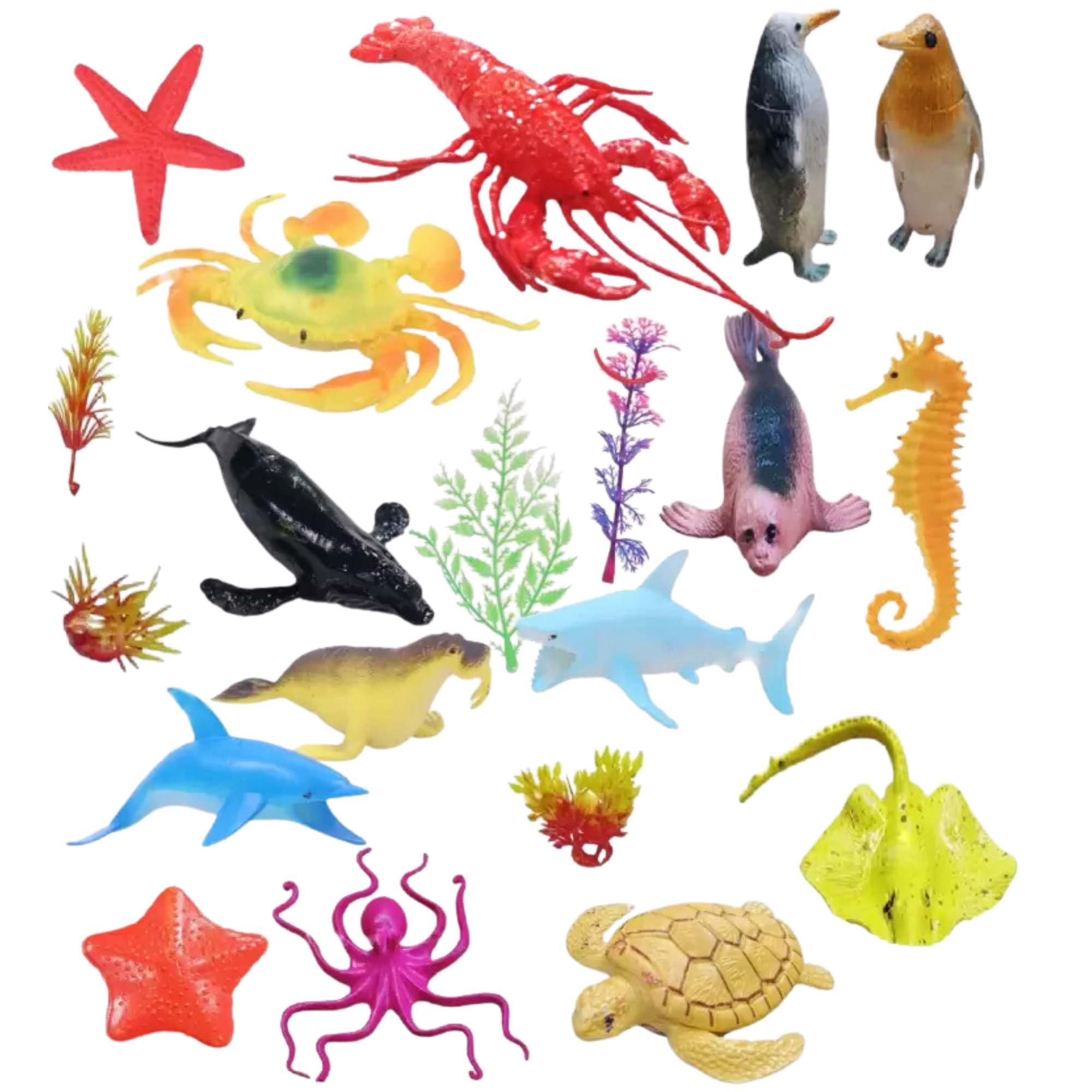 PVC Quality Sea Animals Toys for Kids 19PCs Mixed Fish Toy Animal Set Figure for Boys and Girls Birthday Gift Mid Size Ocean Creatures Figurine Toys for 3 & Above Years Old Children (UnderSea)