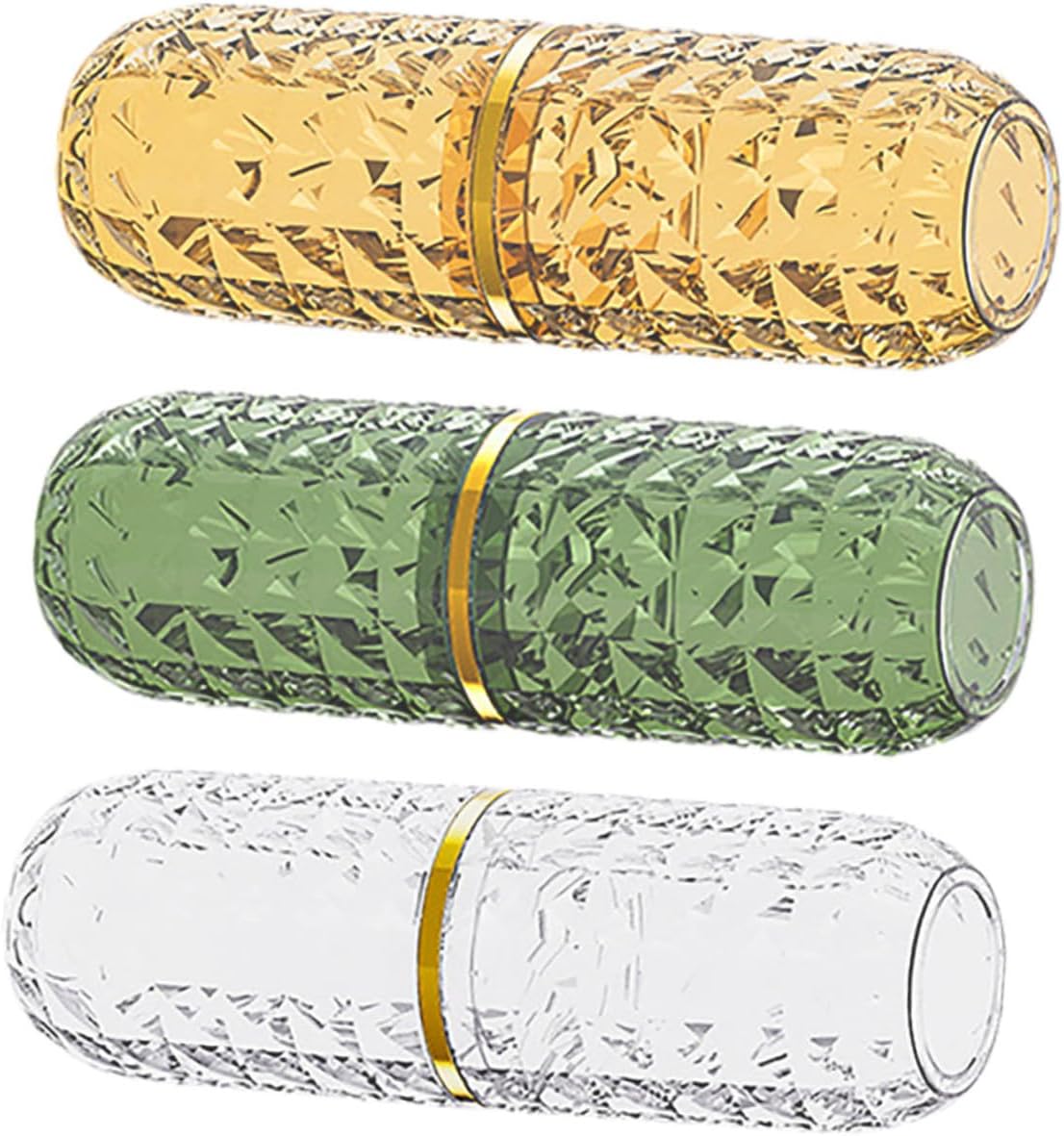 3pcs Travel Toothbrush Cup Holder Set, Amber and Dark Green Plastic Bathroom Tumbler Organizer with Toothpaste Container, Portable Toothbrush Holders for Travel and Home