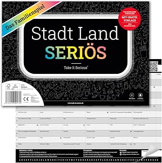 Stadt Land Seriös - Stadt Land Fluss Gesellschaftsspiel für Familien | Mit 72 lustigen Kategorien | Familienspiel für Kinder, Jugendliche & Erwachsene | 50 Seiten im DIN A4 Block | Take It Serious