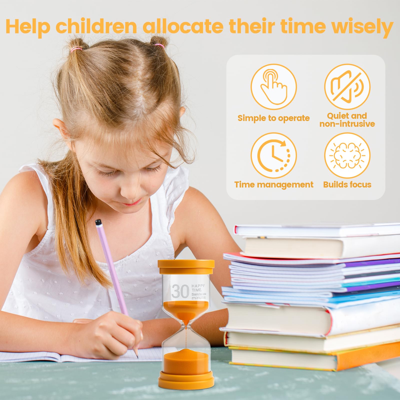 KAIYAY Set di 6 clessidre per bambini, con clessidra colorata per bambini, set da 1/5/10/15/20/30 minuti, timer in vetro per la vita dei bambini, apprendimento, tempistica, regali creativi