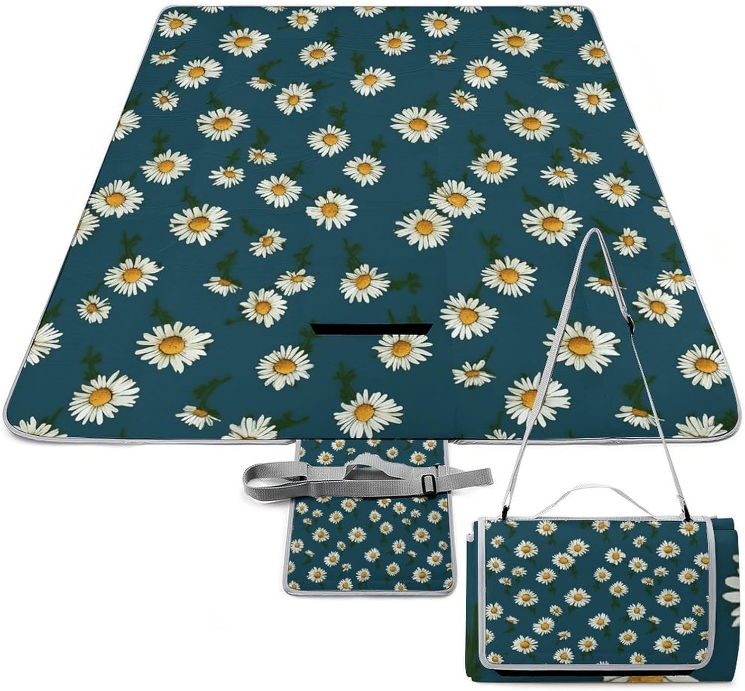 Small Daisy Outdoor Mat Foldable ，Beach Blanket Waterproof Surface，Easy to Clean Travel Blanket， for Spring and Summer Grassland Camping