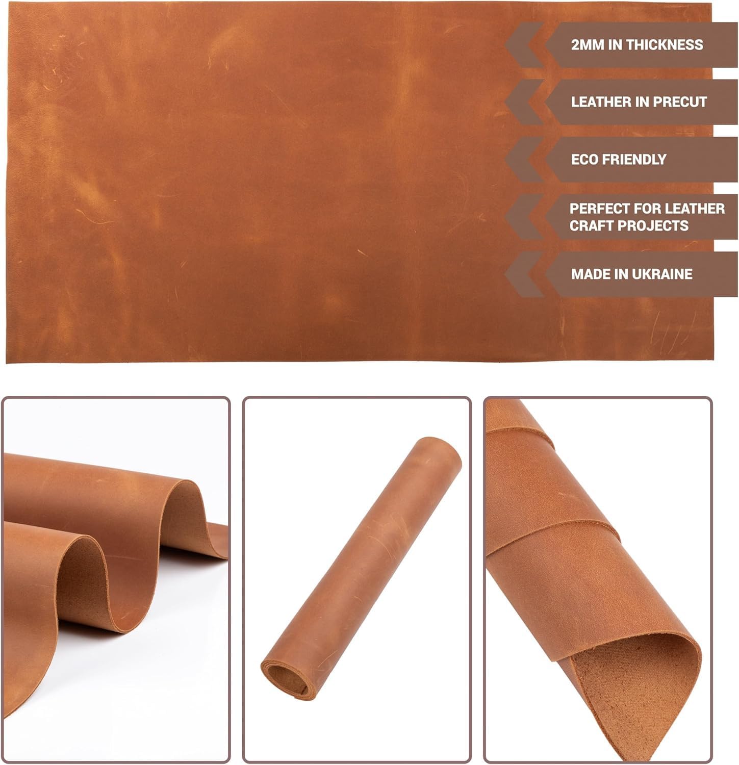 Shkira 6''X12'' Genuine Light Brown Leather Sheets for Crafts - Square - 2.0MM Thick Genuine - Thick Cowhide Pieces Square - Leather Sheet for Arts and Crafts image 3