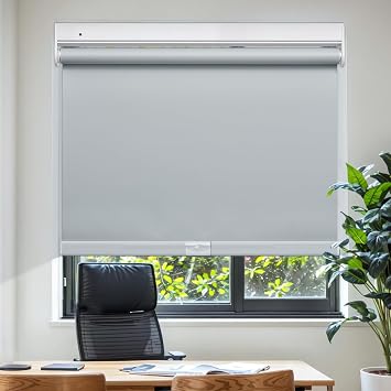 Cordless Roller Blinds No Drill No Tools Roller Blinds Blackout Shades with Heat Insulation Easy to Install Waterproof Window Shades for Home Ofiice Bathroom (Gray, Custom Size)
