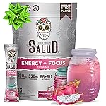 Salud 2-in-1 Energy Drink Powder + Focus, Dragon Fruit, Organic Caffeine, B6 + B12, Theanine, Clean Energy Drink Packets, Pitaya Agua Fresca Mix, Non-GMO, Gluten Free, Vegan, 1g of Sugar, (15 Servings)