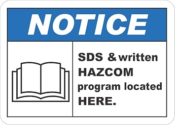 INDIGOS UG - Sticker - Safety - Warning - SDS & HazCom Located Here Sign 127mmx 177mm - Decal for Office - Company - School - Hotel