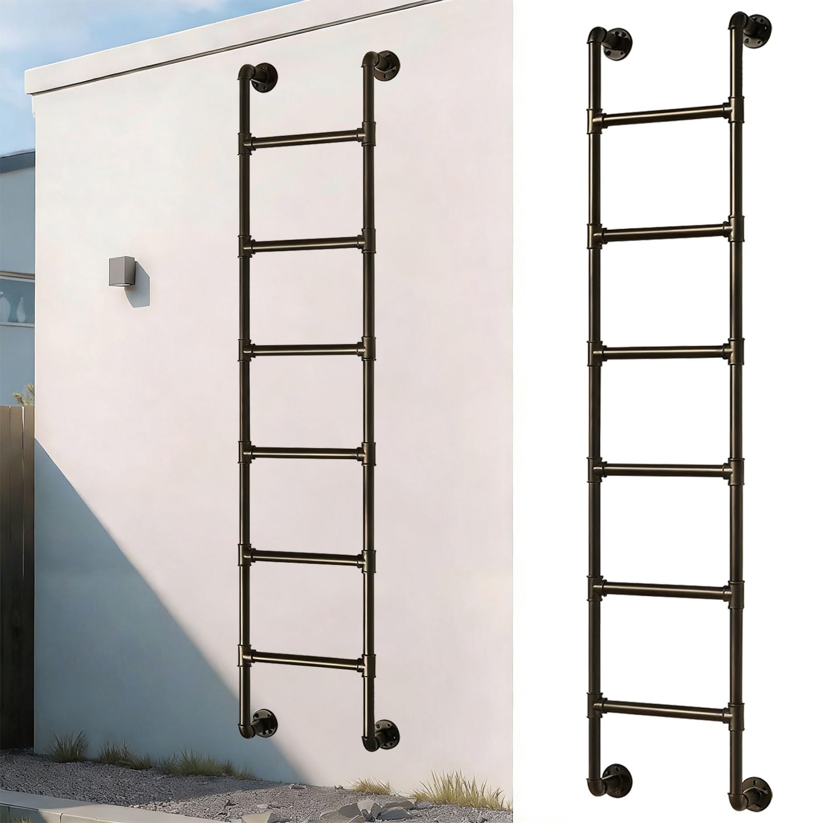 Escalera metálica de pared para escape de incendios y sótano con capacidad de 330 libras