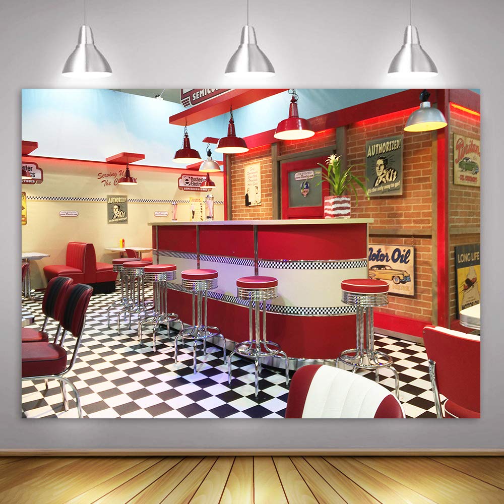 MTMETY 7x5ft Classic Dining Background Fast Food Soda Shop 50s Resumed Catering Meal Time Background Photography Banner Picture Child Birthday Shower