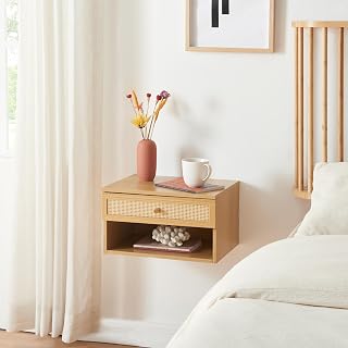 [a.casa] Wall Shelf, Eiker Floating Shelf, Hanging Shelf with Storage Box, Bedside Table, Hanging Floating Shelf, Wallboard, Floating Nightstand, Nightstand, Nightstand, Nightstand, Nightstand, Nightstand, Nightstand 40x32x23cm Oak