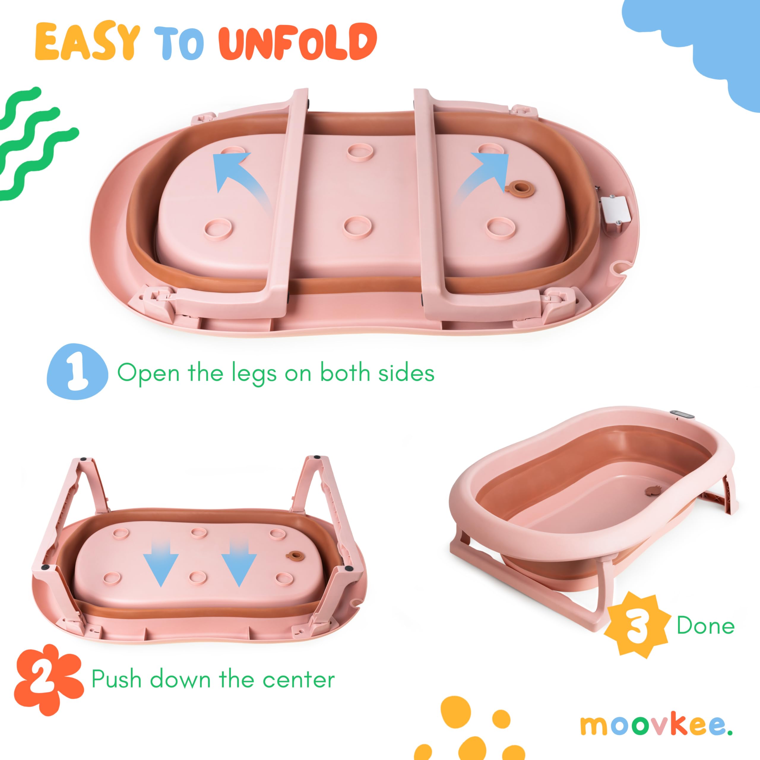 Bañera para bebé de 80 cm, plegable, color rosa oscuro, 0-36 meses | Con termómetro y cojín de baño para bebé para niños Bañera portátil