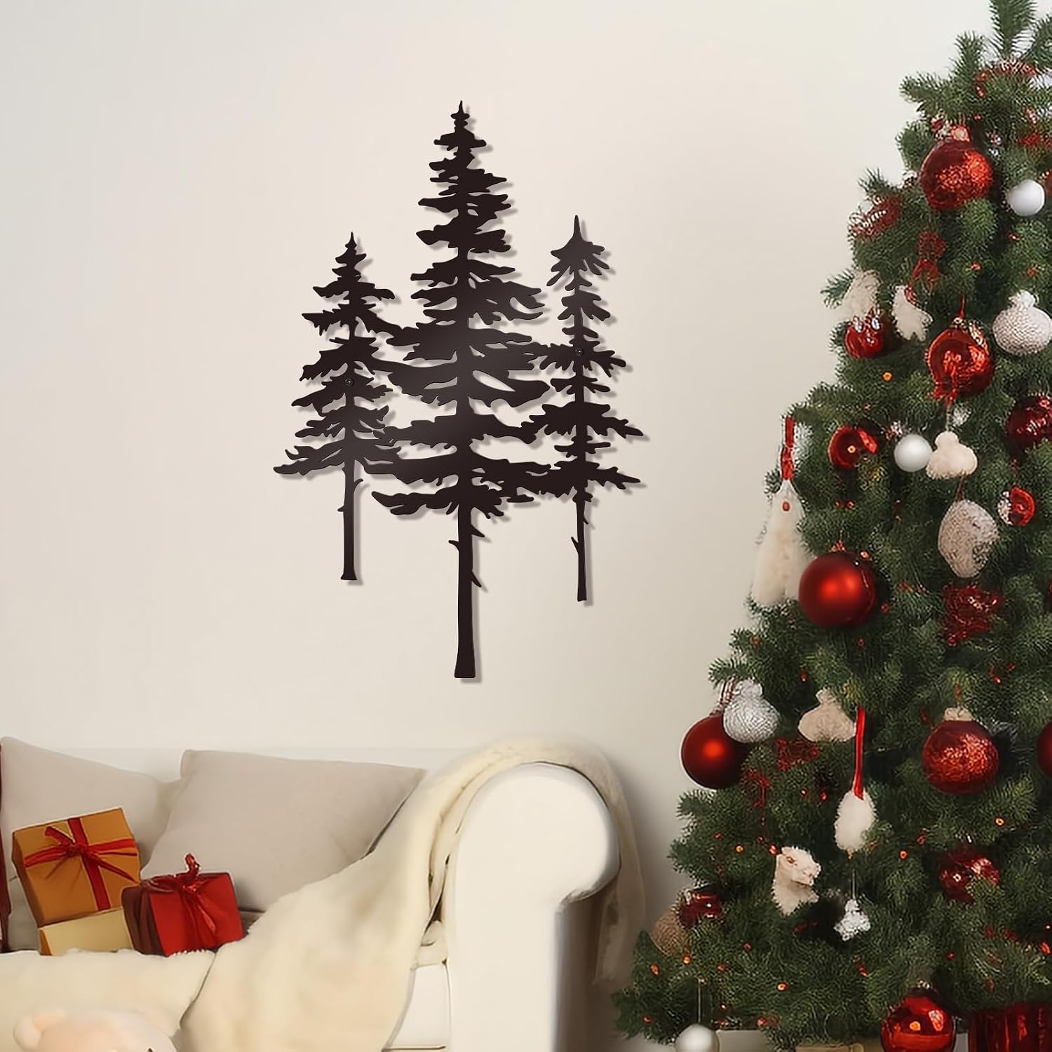 Bnesi Metal Wall Art Pine Tree Wall Decor Nature Cedar Trees Metal Home Wall Art Sign Wall Decorations for Living Room Bedroom Home Forest Decor Gift for Nature Lover (Black) image 5