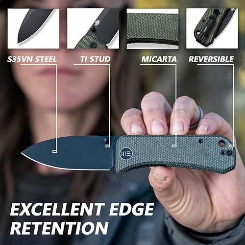 Miniatura 3 de WeKnife Banter - Navaja de bolsillo para uso diario, navaja plegable de Ben Petersen con hoja de 2.9" S35VN, mango de micarta verde, abrebotellas de