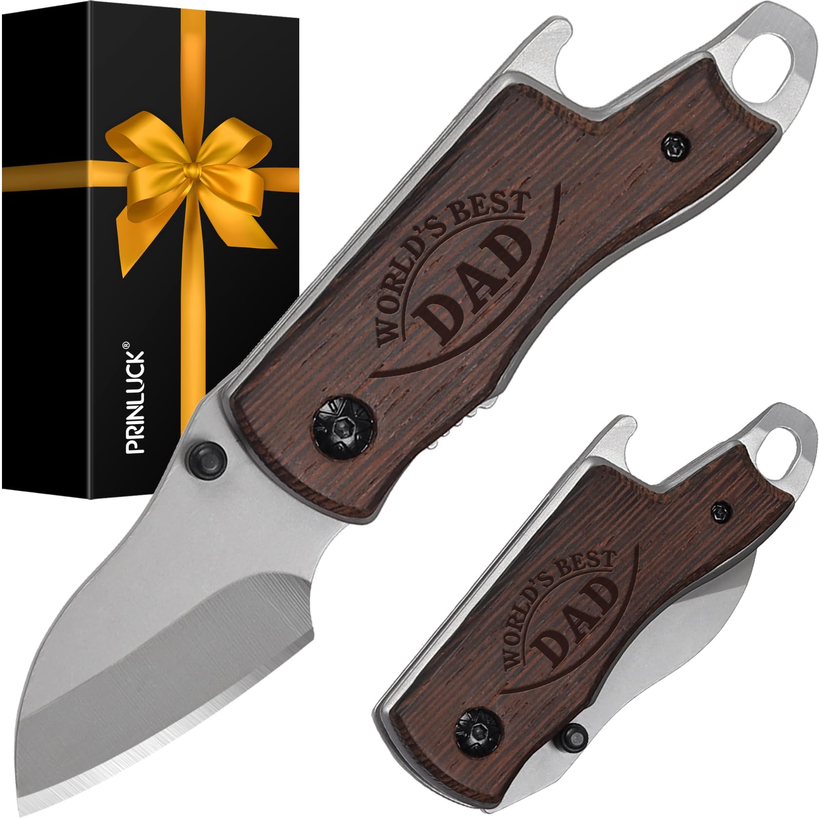PRINLUCK Fathers Day Dad Gifts, Wood Folding Knife, Gifts for Dad Fathers Day Birthday Daily Use, Small Gadget Tool for Everyday Carry, Box Cutter Gift from Daughter Son
