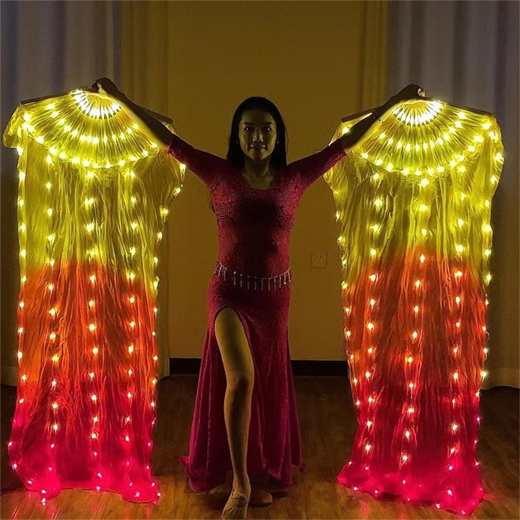 Polyester LED Dance Fan Set Right Hand Designing Illuminated Fan for Eye Catchin