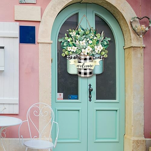 Miniatura 2 de Karenhi Letrero de madera de bienvenida para puerta delantera, colgador de madera, letrero de puerta de verano, decoración colgante de primavera de