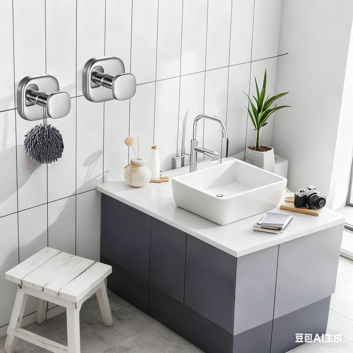 2 Pcs Suction Cup Hooks for Bathroom and Kitchen, Reusable Hook for Towels, Robes on Glass and Tiles (Polished Chrome)