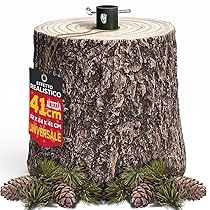 BAKAJI Base Supporto Albero di Natale in Resina, Tronco Realistico Natalizio, Riproduzione Fedele alla Realtà Solida Resistente, Attacco Universale 40mm Ganci per Adattamento Altezza (41 cm Scuro)