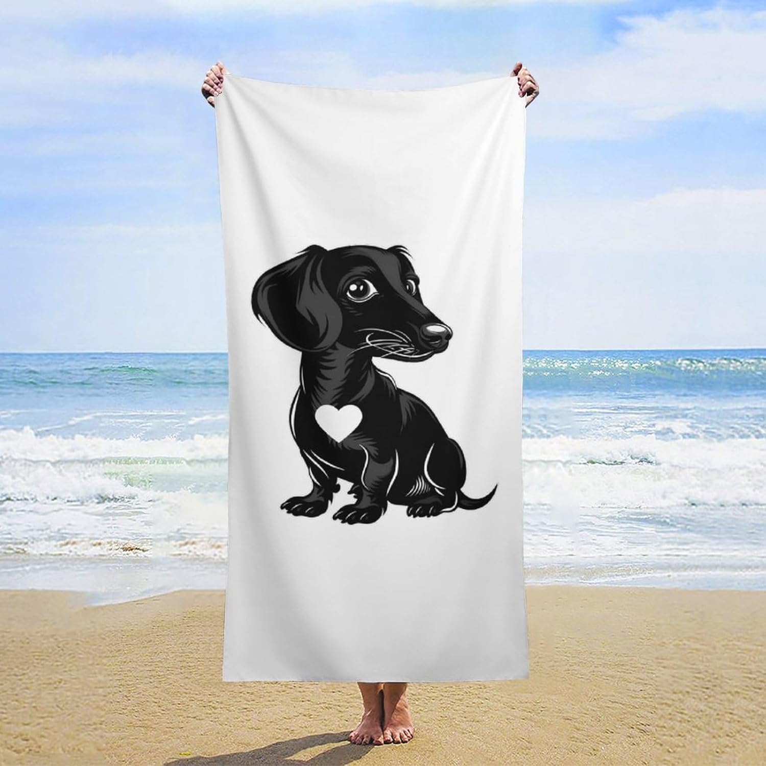 Dachshunds Dog with Heart Bath Towel Beach Towels Quick Dry Oversized Bath Blanket Highly Absorbent Towel for Women Men 160x80cm