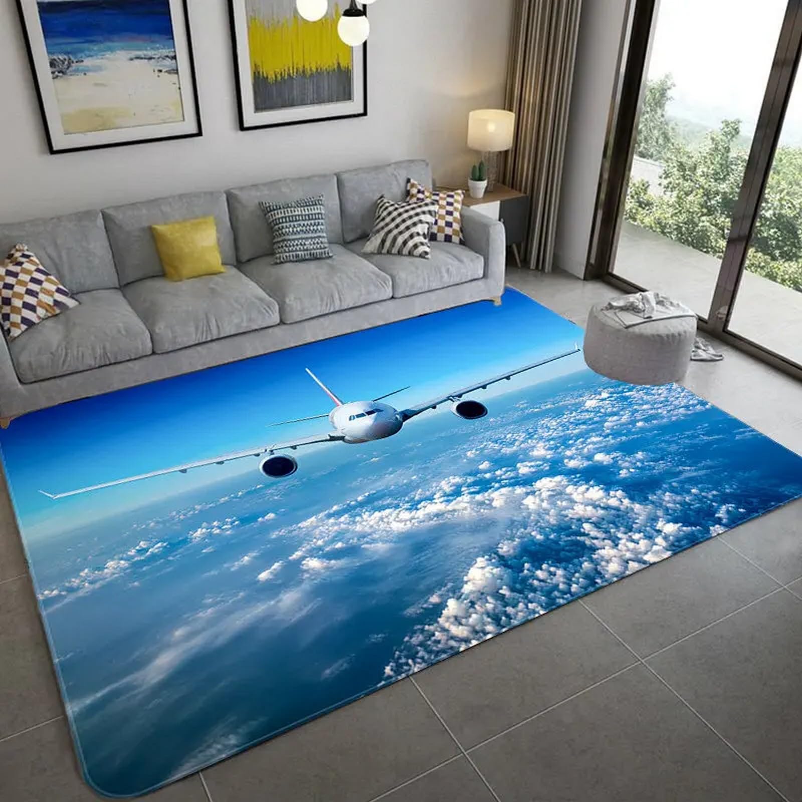 Tapis avion 3D pour salon moderne, une décoration de maison douce et confortable.