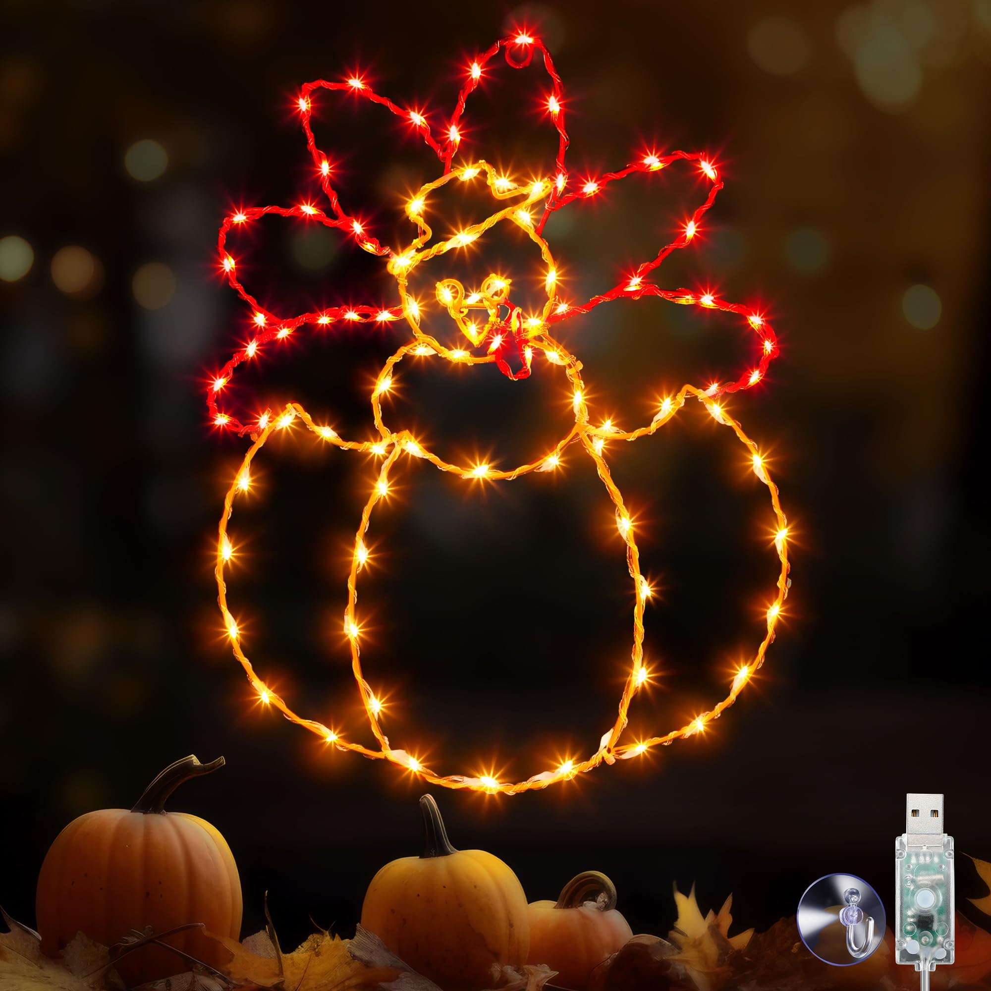 Guirlande dinde citrouille 85 LED avec minuterie et 8 modes USB