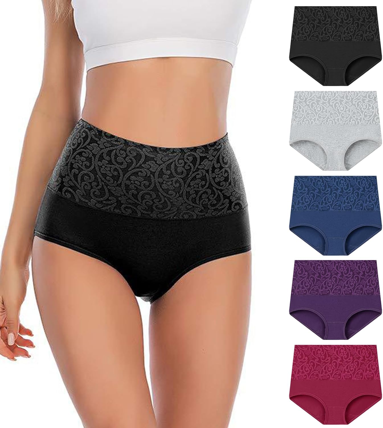 Cotton Underwear for Women High Waisted Tummy Control Panties Full Coverage Comfortable Ladies Briefs 5 Pack