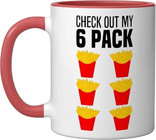 Check Out My Six Pack Fries 6 Packs Abs Costume French Fries Ceramic Mug, Red/White