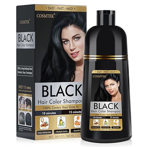 COSMTEK - Champú de tinte para cabello negro 3 en 1 para cabello gris, champú de color para mujeres, champú natural, tinte para el cabello,
