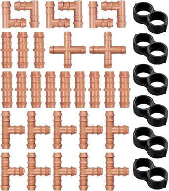 Gardrip 36 Pieces Drip Irrigation KitDrip Irrigation Parts for 1/2 Inch Drip Irrigation Tubing with 17mm 0.600" ID Drip Barbed Connectors Including 12 Couplings 10 Tees 6 Elbows 6 Plugs 2 Crosses