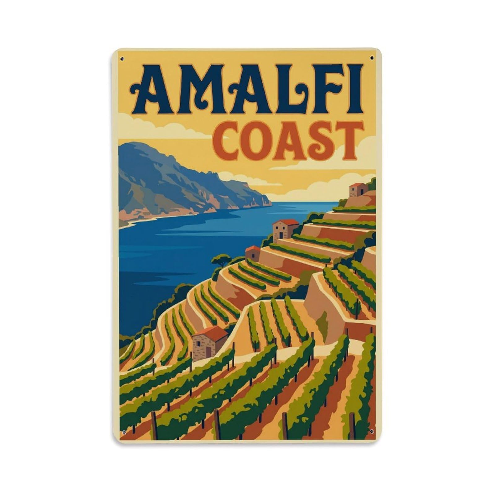 Vintage Travel Vineyard Italy Terraced Metal Tin Sign