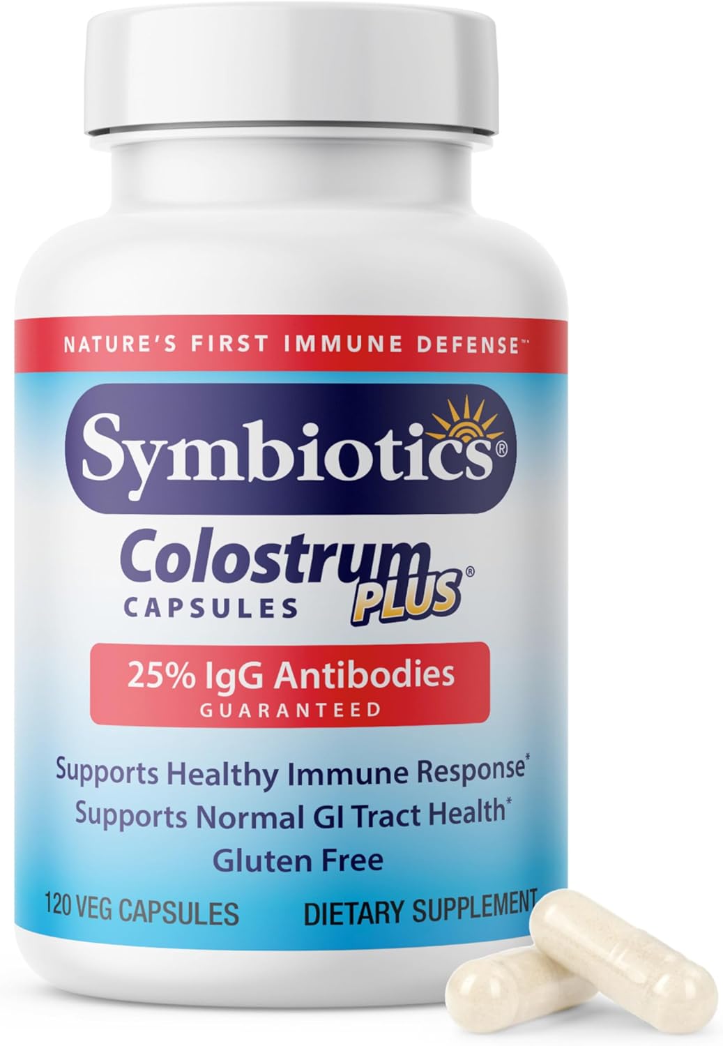 Symbiotics Colostrum Vegetable Capsules, 120 Count - Immune & Gut Support with Lactoferrin and Naturally Occurring IgG - Gluten Free, rBST-Free - 120