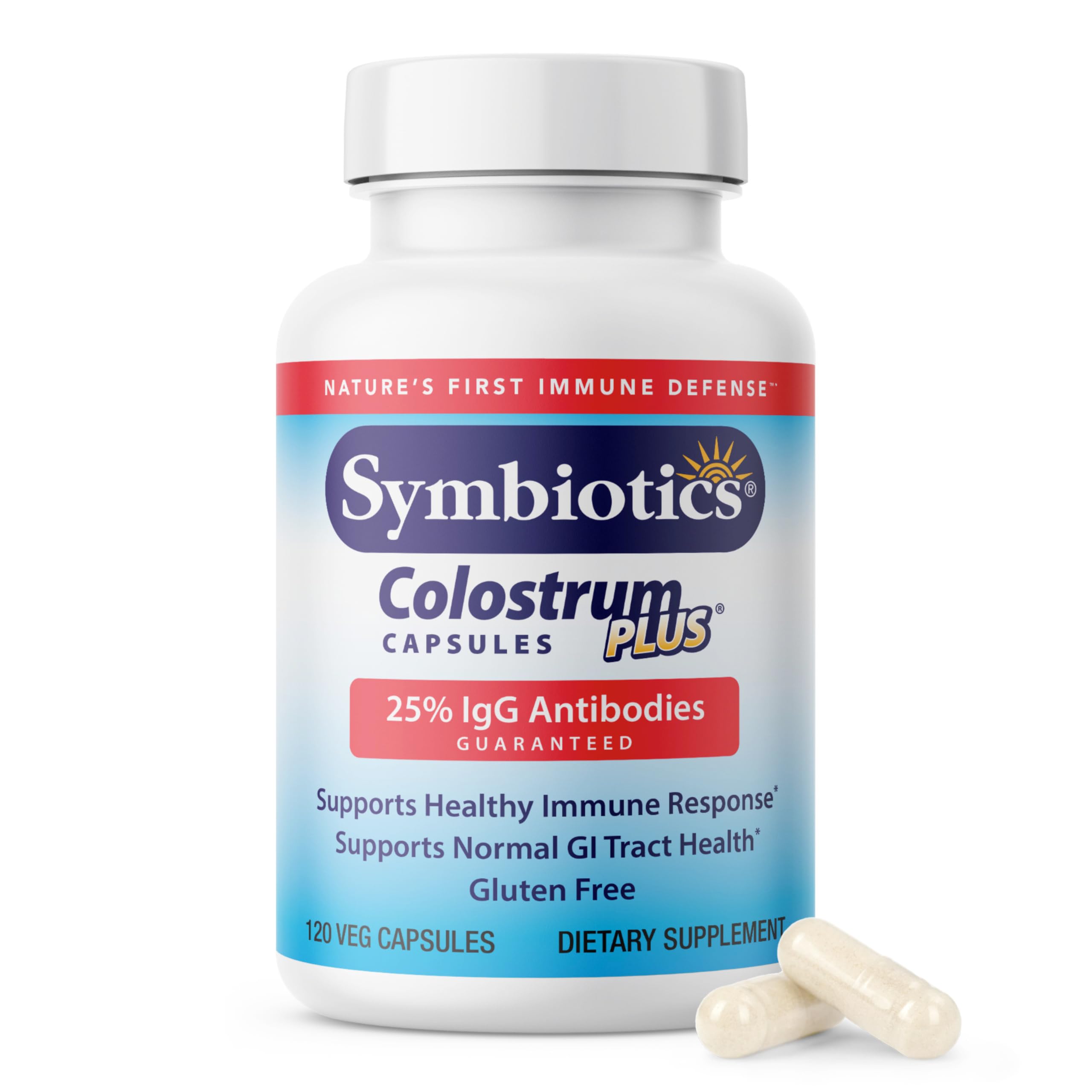 Symbiotics Colostrum 120ct Vegetable Capsules - Immunity Support - Lactoferrin Supplement & Colostrum Protein with Immunoglobulin - 25% lgG Antibodies - Gluten Free