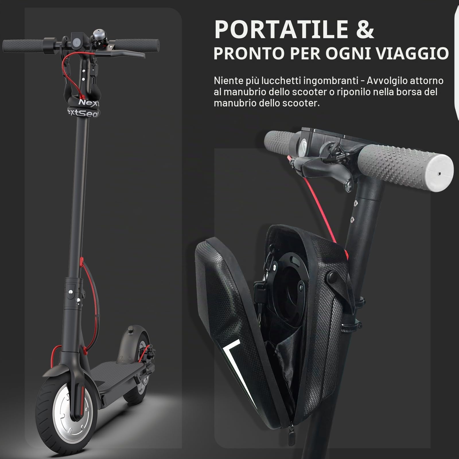 Lucchetto Monopattino Elettrico, Lucchetto per Bici con Borsa | Chiusura Senza Chiave, 90cm Antifurto a Manette con Chiave – Catena Spessa ad Alta Sicurezza per Bicicletta, Scooter
