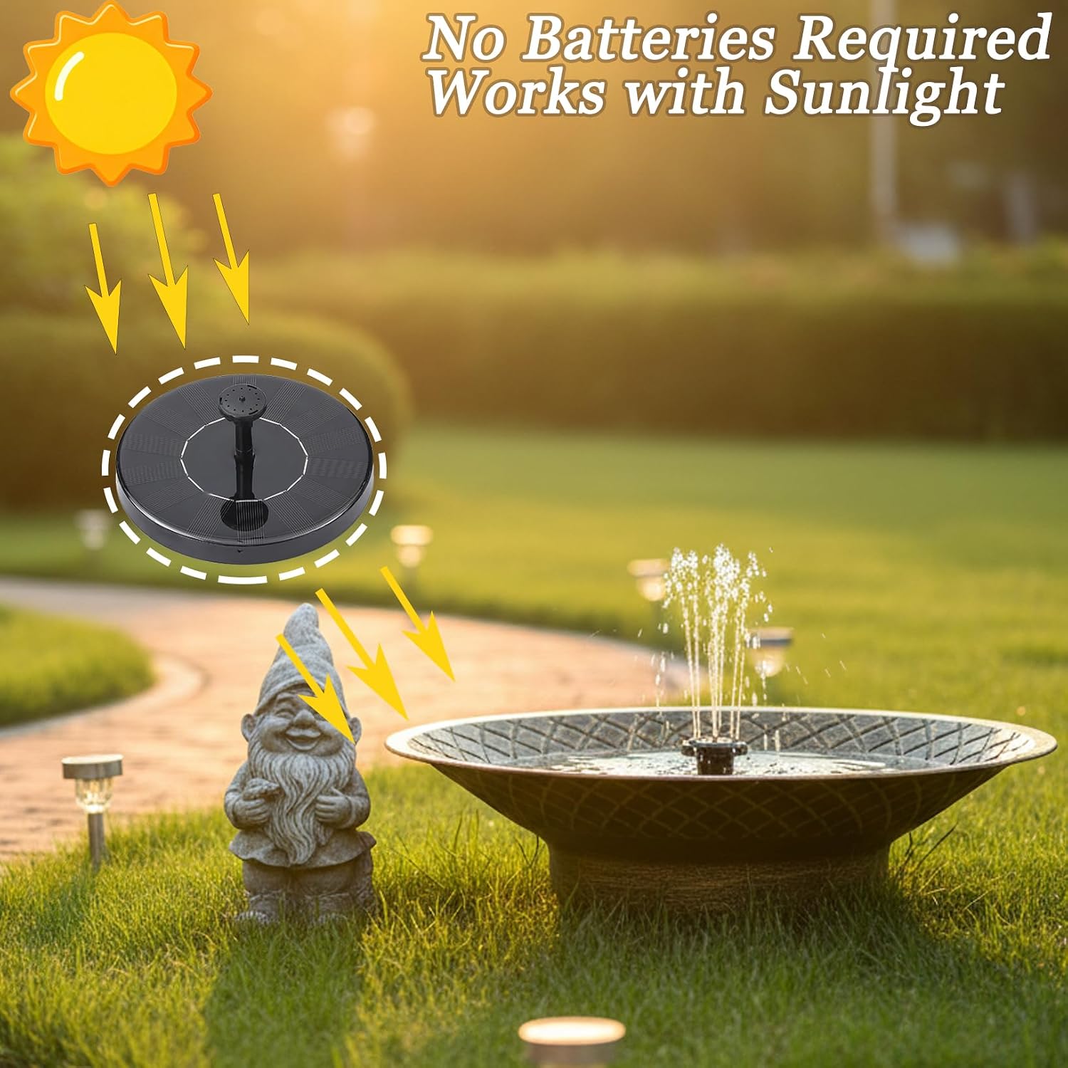 Solar Bird Bath for Outdoors, Metal Solar Bird Bath Fountain, 12.6" Bird Bath Bowl, Bird Water Fountain for Garden Patio Lawn Decor, Gold