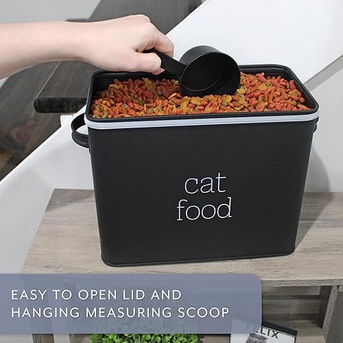 Vista 7 de AuldHome Farmhouse - Contenedor de comida para gatos (negro); contenedor rústico de comida para gatos con aspecto esmaltado con cuchara
