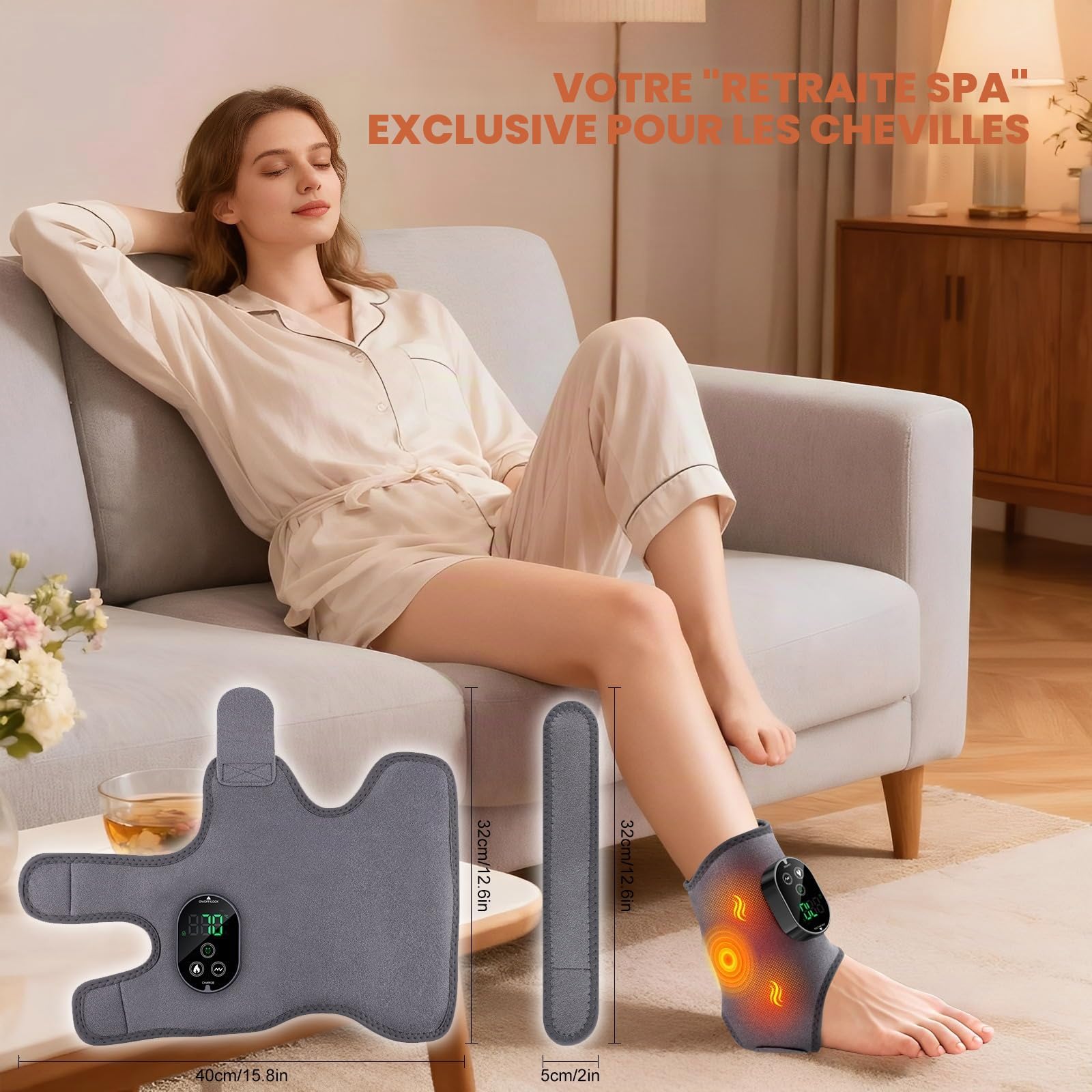 Masseur de Pieds 3 en 1 Électrique et Sans Fil - 6 Niveaux de Chauffage, 3 Modes Appareil de Massage avec Bande d'Extension pour Chevill, Talons, Dessus du Pied, Cadeau pour Maman, Papa