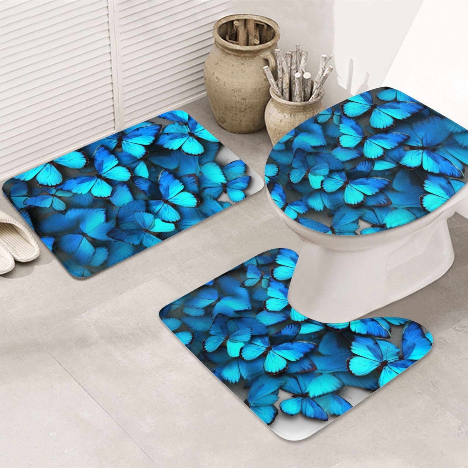 Tapis de bain antidérapants bleus VACSAX lot de 3 en microfibre