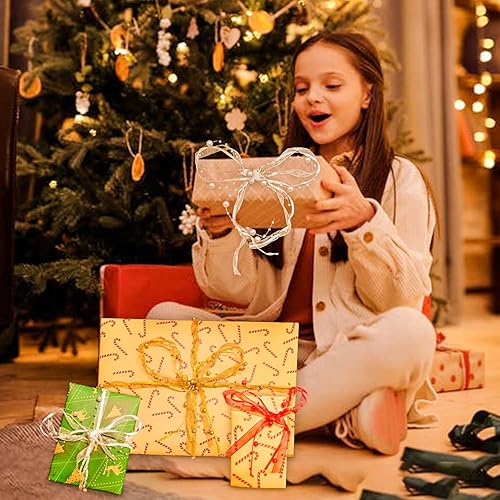 Miniatura 5 de Fowod - Cinta de cuentas de 3 cuerdas, guirnalda de árbol de Navidad, cinta de satén y cinta de organza con alambre, 33 pies, color burdeos