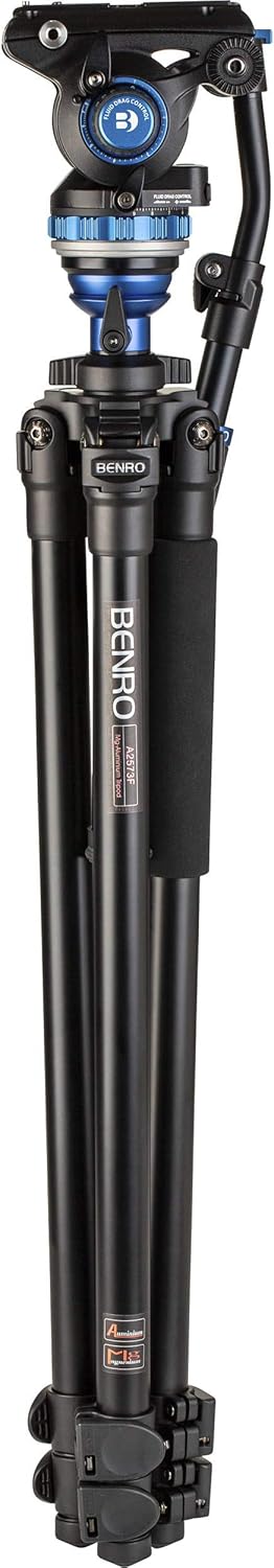Benro Aluminum Tripod Kit – 2-Series Video Tripod with S6PRO Fluid Head, 3-Section Flip Lock Legs, 65mm Flat Base, and Carry Case for DSLR, Mirrorless & Cinema Cameras (A2573FS6PRO)