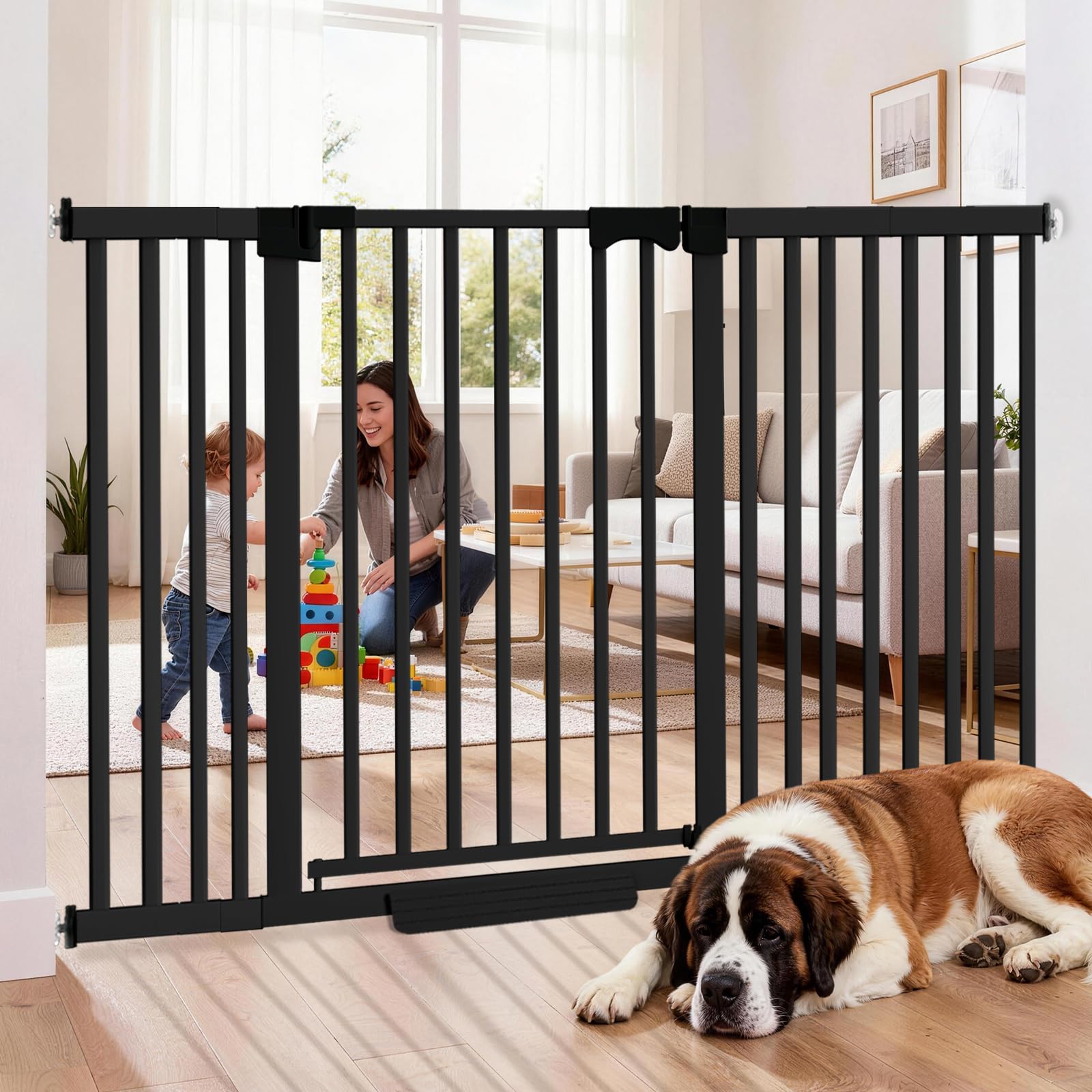 Ixaro 41" Extra Tall Baby Gate for Doorways,30-62.5" Wide Heavy Duty Dog Gate Indoor,Pet Gate with Walk Through and Auto Close, Pressure Mounted,