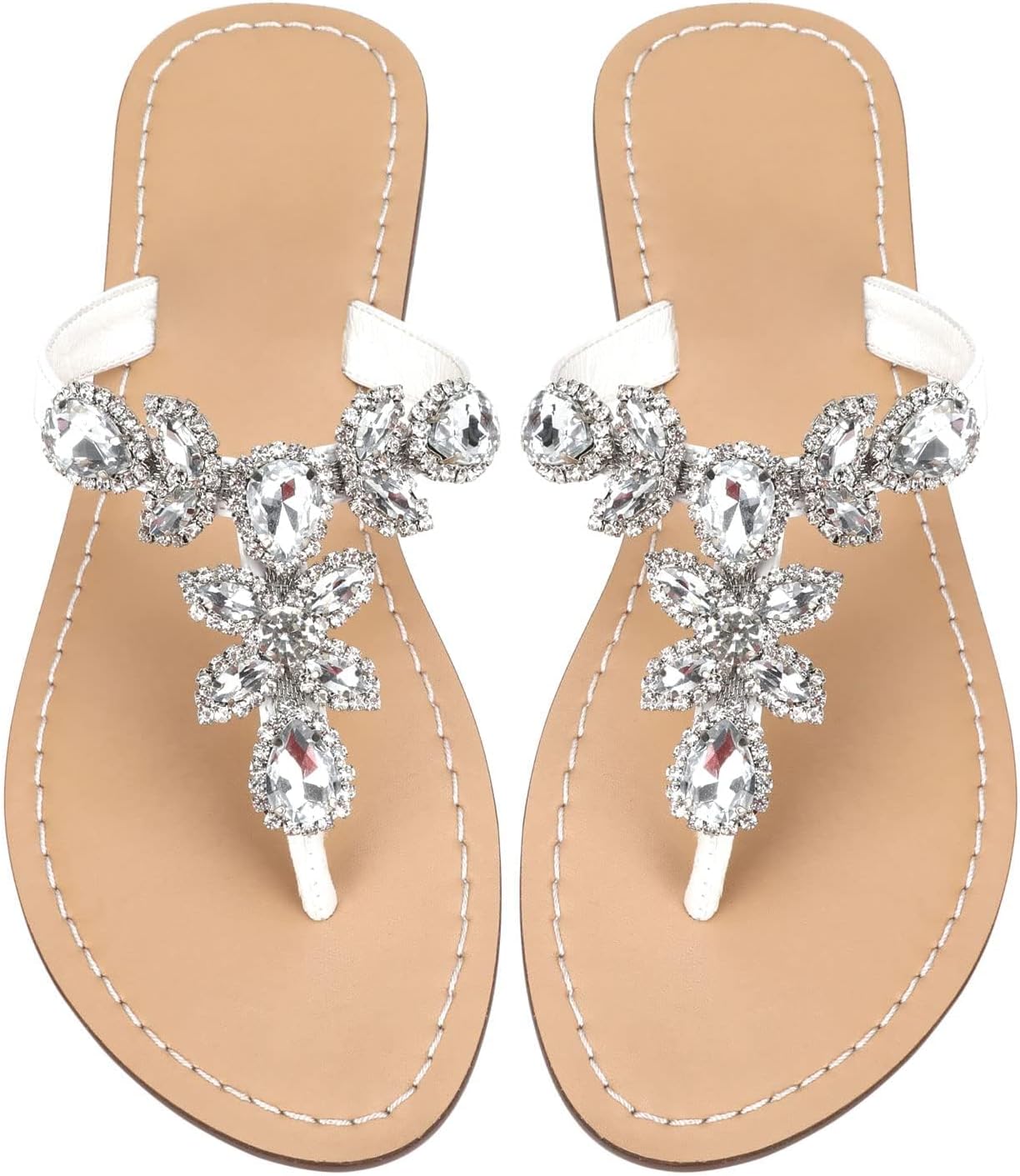 Rhinestone Sandals for Women – Sparkly Jeweled Bling Thong Flip Flops, Dressy Gemstone Flat Sandals for Wedding, Party, Beach & Summer Outfits