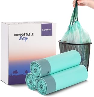 Envfender 4 Gallon Compostable Trash Bags Drawstring Biodegradable Trash Bags 100% Compost Small Trash Bags for Kitchen Bathroom Office ASTM D6400 BPI Certified Green